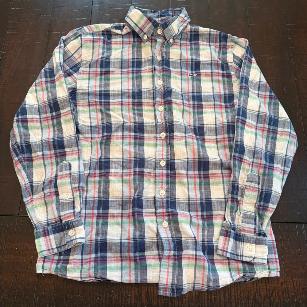 Vineyard Vines Navy, White, Red & Green Plaid Button-Down Shirt (L - 16)
